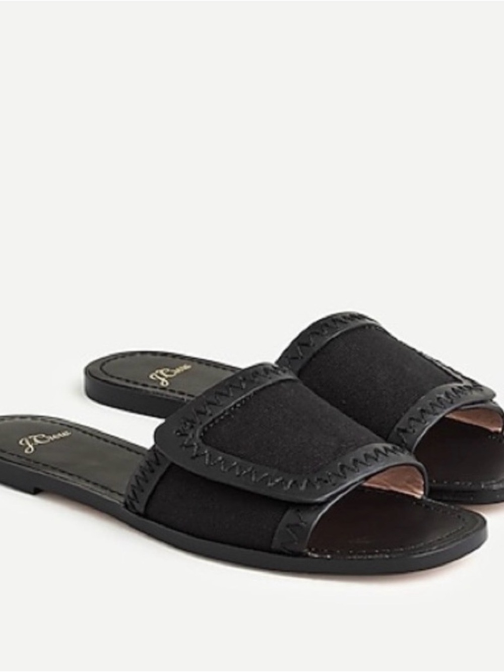 J. Crew Black Suede Stitch-Trim Slide Mules NWOB